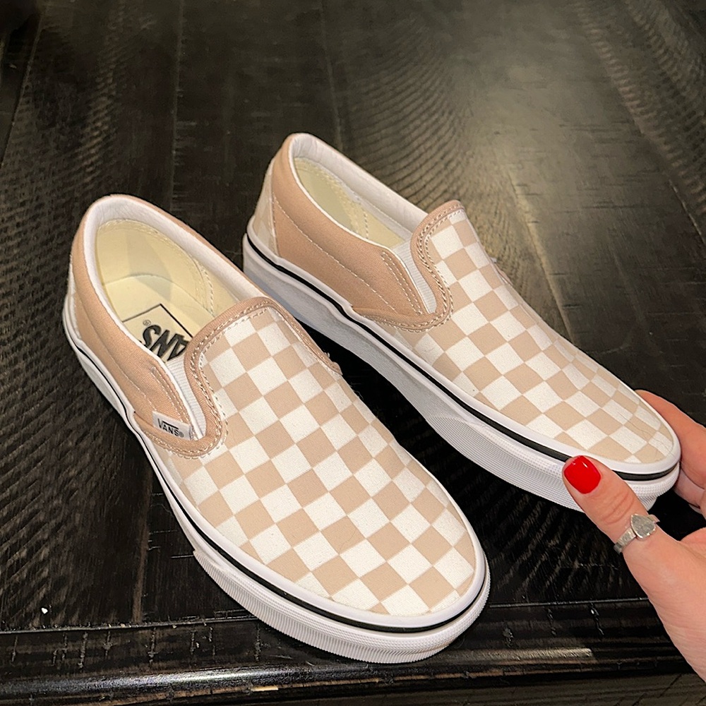 Checkered tan vans